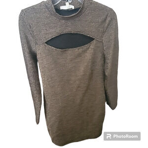 Rewind Dress Size XL Black and Shiny Gold striped Front Cut Out Good Condition